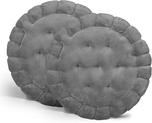 DH DREAMER HOME Cojines para Silla Redondos Forma de Galleta 40cmØ - Cojín de Asiento Suave y Cómoda, Ideal para Decoración de Hogar y Terraza - Gris, Pack 2