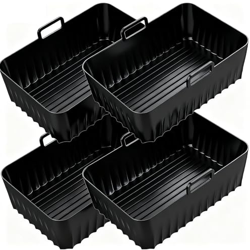 4Pcs Silicone Air Fryer Liners Silicone Pot for Ninja Foodi AF400UK AF451UK AF300UK 7.6L-9.5L Reusable Airfryer Accessories for Double Stack SL400UK Tower T17088 Oil-proof Food Grade Parchment (03)