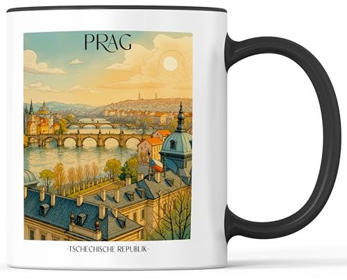 favplace Tasse mit Städtemotiv Prag Tschechische Republik Tschechien Kaffeebecher - Geschenkidee bzw. Geschenk für Fernweh oder Heimat - Reise Kaffeetasse 330ml Schwarz