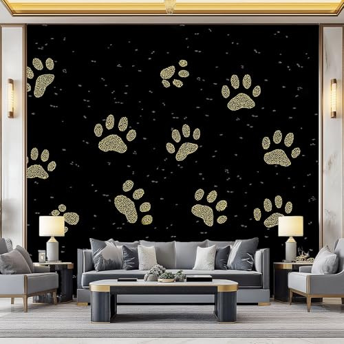 WHUOEUCO 3D Fototapete Goldene Glitzer-Hundepfote 200x140 cm Foto Tapete Vlies Wandtapete, Modern 3D Effekt Motivtapeten für Wohnzimmer, Schlafzimmer, Kinderzimmer