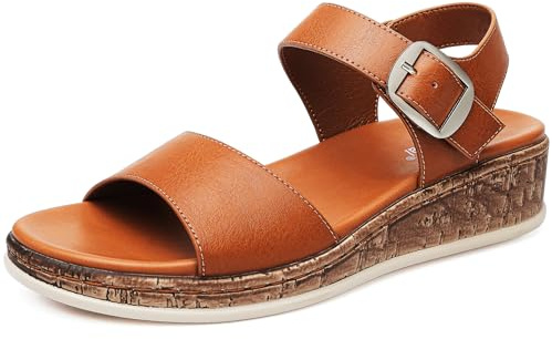 DimaiGlobal Sandali Donna con Plateau Leggero e Supporto Plantare Tacco Basso Comodi Sandali con Zeppa a Punta Aperta e Cinturino Regolabile per Estate 40EU Marrone