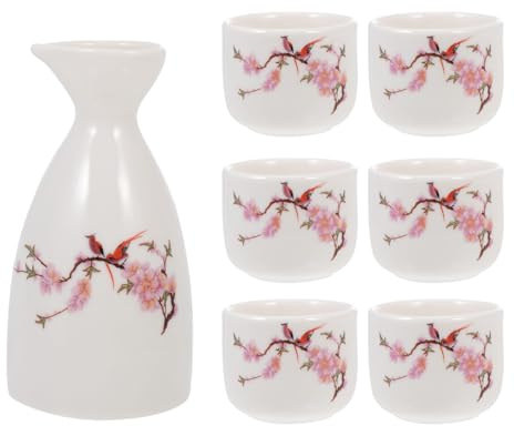 BESPORTBLE Juego de sake japonés con jarra de cerámica y 6 tazas para servir vino de arroz tradicional y licores en reuniones familiares y reuniones de amigos