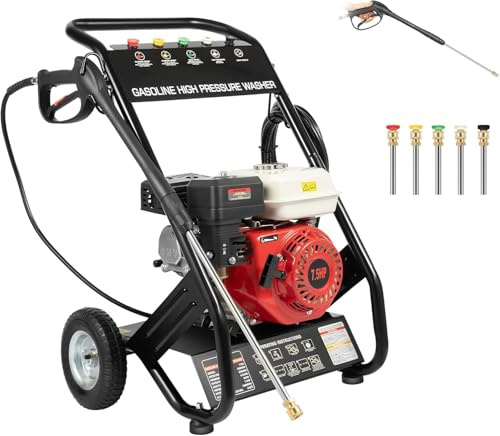 DIFU Nettoyeur Haute Pression Thermique 190 Bar 8,71 L/Min, 2200 PSI 7,5 CV 4 Temps Moteur avec 5 Buses et Tuyau de 10 m, Portable pour Terrasse Jardin Auto, Fonctionnement continu de Charge Lourde