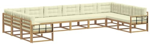 vidaXL Outdoor-Sofagarnitur mit Kissen 10 pcs Weiß und Creme, Moderner Garten-Sofa, strapazierfähige Lounge, Elegantes Patio-Sofa, Sitzplatz im Garten, Möbel für Poolbereich