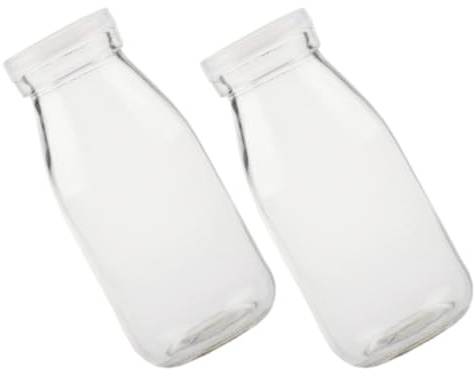 ADOCARN Bouteilles Verre Résistantes à Haute Température Faciles à Transporter 250ml Lot de 2 Couvercle Hermétique pour Yaourt à Boire, Café et Thé en Famille ou Restaurant