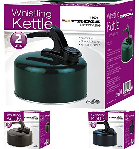 PRIMA Aluminium WHISTELING Kettle 2 Litre - Green/Black