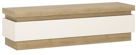 Furniture To Go 2 Drawer TV Cabinet (Including LED Lighting) Riviera Oak/White high Gloss, 146x42x41.7 cm