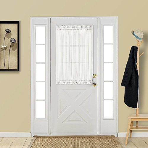 Aquazolax Sheer Door Window Curtains Set of 2, Top and Bottom Rod Pocket Privacy Protect Voile Window Panels for Kitchen French Main Door with Tiebacks - Satin White