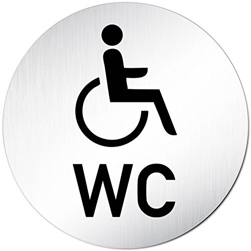 Türschilder24 XXL WC Schild Toilettenschild • Ø 100 mm • Behindertengerecht - Rollstuhl + WC • Aluminium (eloxiert) • Hinweisschild