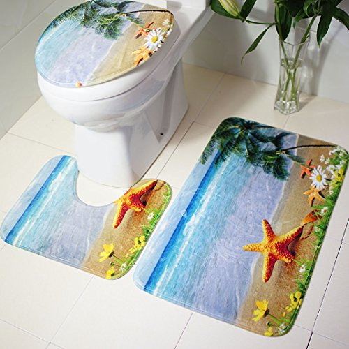Badematten Set 3tlg, Moon mood® 3 - teilig Badgarnitur Badematte rutschfester Badteppich Badset Badteppich Stand-WC, Rechteckiges Auflage 75 * 45cm/U-förmige Auflage 40 * 45cm/WC-Abdeckung 40 * 45cm