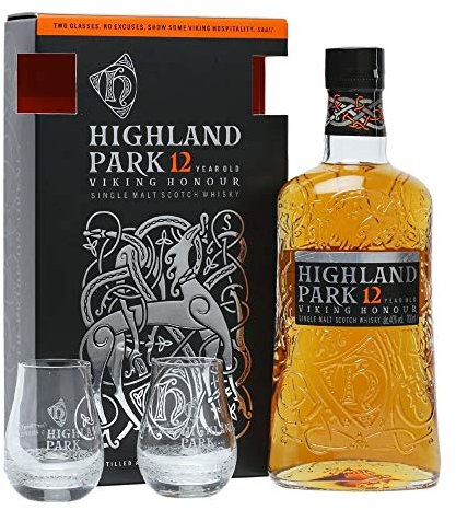 Highland Park 12 Year Old Malt Whisky, Gift Pack with 2 Glasses, Orkney Origins, 40% ABV, 70cl
