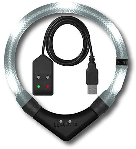 LEUCHTIE® Leuchthalsband Easy Charge für Hunde, USB aufladbar, wasserdichtes LED Halsband, extrem hell, 25h Leuchtdauer, kleine mittlere und große Hunde weiß Größe 55