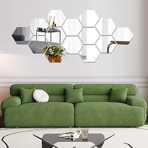 Spiegel-Wandaufkleber, sechseckiger Spiegel, Dekoration, sechseckig, Acryl, Wandbild, Kunststoff, Fliesen, Zuhause, Wohnzimmer, Schlafzimmer, Sofa, TV, Hintergrund, Wand-Dekoration, 12 Stück silber