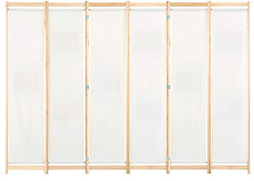 vidaXL Holz Raumteiler 6-TLG. Paravent Trennwand Umkleide Sichtschutz Spanische Wand Raumtrenner Stellwand Creme 240x170x4 cm Stoff Klappbar Platzsparend