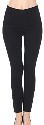 Wax Denim Women's Juniors Push-Up High-Rise Colored Twill Pants (11, Black)