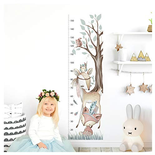 Little Deco Wandtattoo Kinderzimmer Junge Mädchen Messlatte | 150cm Fuchs REH Wald | Wandaufkleber Tiere Kinder Wandsticker Aufkleber Dekoration DL372