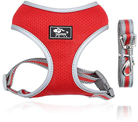 Dociote Hundegeschirr Set mit Leine - Brustgeschirr Welpengeschirr Set mit Leine & Reflektorstreifen verstellbares Geschirr für Welpen kleine Hunde Katzen Rot S