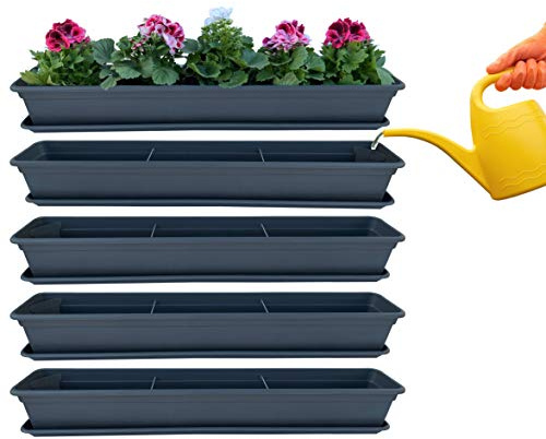 Hossi's Wholesale Blumenkasten mit Wasserspeicher 100cm, 4 Stück, Balkon Pflanzenkasten in Anthrazit mit Untersetzer