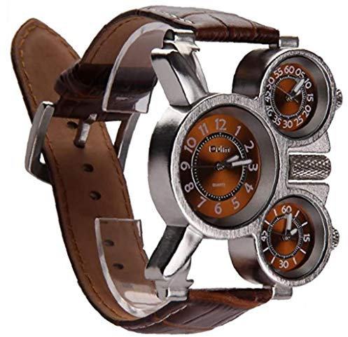 uomini multifunzionali di orologio tre quadranti analogici mani luminose e di design cinturino in pelle confortevole (marrone 1 confezione) costumi svegli