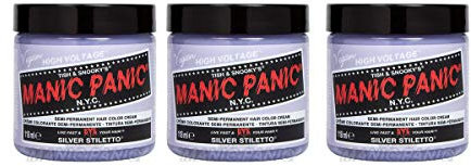 Manic Panic Silver Stiletto Classic Creme, Vegan, Cruelty Free, Semi Permanent Hair Dye 3 x 118ml