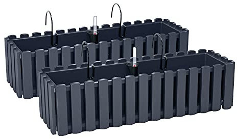 PAFEN 2X Blumenkasten Blumentopf mit Halterungen – 58 x 18 x 16,2 cm - Pflanztopf Bewässerungssystem Balkonkasten Pflanzkästen, Anthrazit