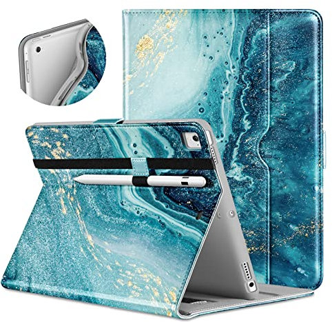 DTTO Hülle für iPad 9,7 Zoll 6./5. Generation 2018/2017 mit Apple Pencil Halter, Premium Leder Folio Ständer Cover Hülle für Apple iPad 9,7 Zoll, passt auch für iPad Pro 9.7/Air 2/Air - Sandige Welle