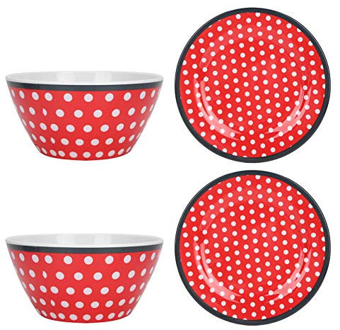 Set Posate Ciotole e Piatti, Servizio Posate Simil Porcellana con 2 Insalatiere e 2 Piatti Frutta, Stoviglie Cucina Casa Ristorante Hotel, Servizio per 2