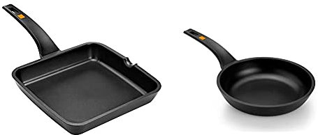 BRA Efficient-Grill asador, Negro, 28 cm + Sartén para saltear, Aluminio Fundido, Negro, 26 cm
