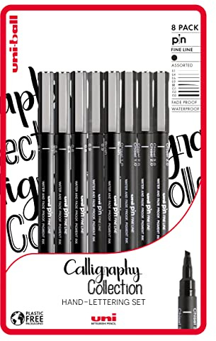 Uni-ball Calligraphy, 8 Stück uni-PIN Fineliner Zeichenstifte, Schwarz