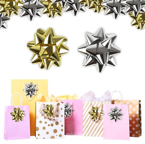 Christmas Jingle 24 Pack of Large Gold And Silver Bows – Multi-Pack of Christmas Bows Includes 12 Gold Bows and 12 Silver Bows – Christmas Wrapping and Gifting