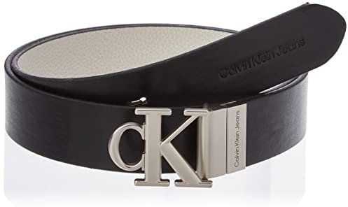 Calvin Klein Jeans Damen Round Mono Plaque REV Belt 30MM K60K610111 Gürtel, Beige (Black/Egshell), 110