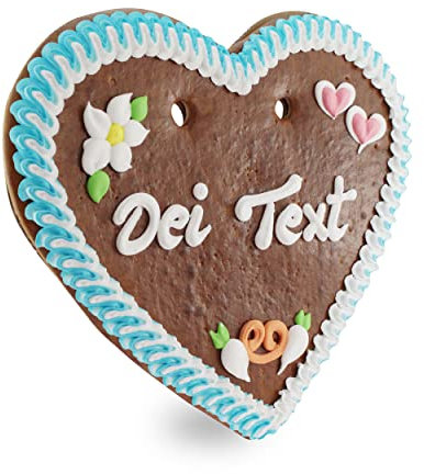 Bavariashop Oktoberfest Lebkuchenherz mit Wunschtext • Lebkuchenherzen zum selber gestalten • Lebkuchen-Herz Deko als Gastgeschenk • Größe: L, Farbe: blau