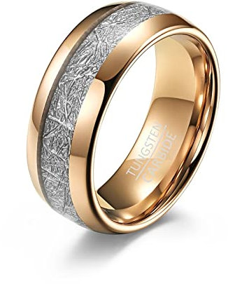 Hoisy Wolfram Ring Damen, Ring Mit Rosa Stein Gold 8Mm Roségold Größe 52 Eheringe Antragsring für Frauen