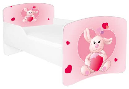 AS-TOR Kinderbett Jugendbett Dora 80x160 mit Matratze - Bett Schlafzimmer Kindermöbel Kinderbetten für Mädchen, Hochwertige Möbelplatte, Solide und Sicher, Hase