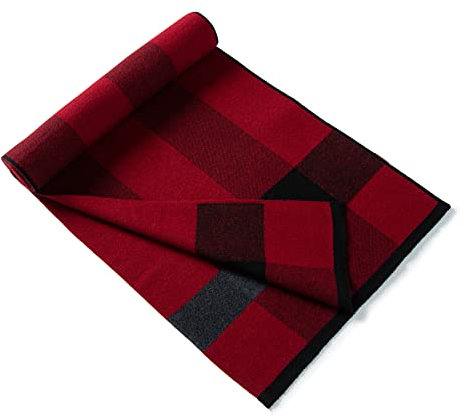 Lindoro Merino Wollschal für Herren, Warme, Leichte Tartan-Plaid-Winter-lange Schals mit Geschenkbox (Weinrot & Grau)