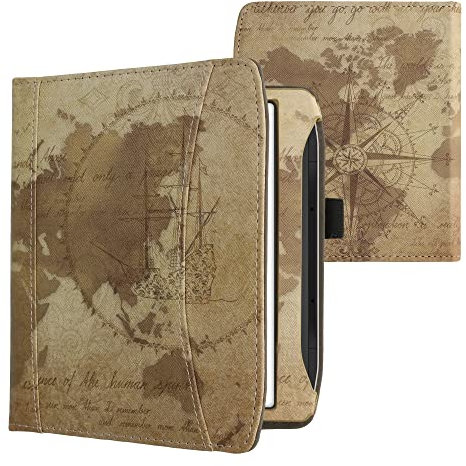 kwmobile Flip Hülle kompatibel mit Pocketbook Era/Era Color - Vorderfach Handschlaufe - Travel Vintage Braun Hellbraun