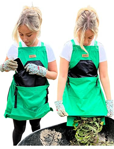 Grampa's Garden Apron - Cross Back Gardening Apron With Pockets For Women & Men | Harvest Apron with Large Kangaroo Pouch (Green)
