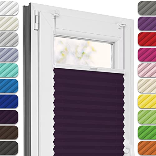 Estika Plissee ohne Bohren, Premium Klemmfix - 100cm Breite x 120cm Höhe - Beere - Metal Plisseehalter ohne Bohren, Modern Sichtschutz für Fenster, Jalousien Fenster für innen