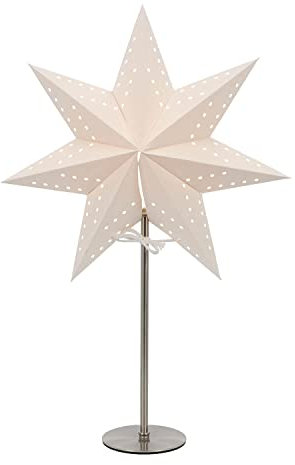 LED Universum - Papier Weihnachtsstern Tischleuchte Standstern weiß, Metallfuss, Dekostern mit Kabelschalter, E14 Fassung, 51cm Höhe (weiß, 1 Stück)