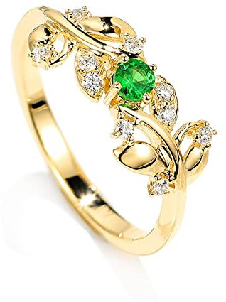 Epinki 18 Karat Au750 Gold Trauringe Damen, 0.12ct Tsavorit Diamantring Blätter Partnerringe Rundschliff Verlobungsring Echtschmuck Gr.62 (19.7)
