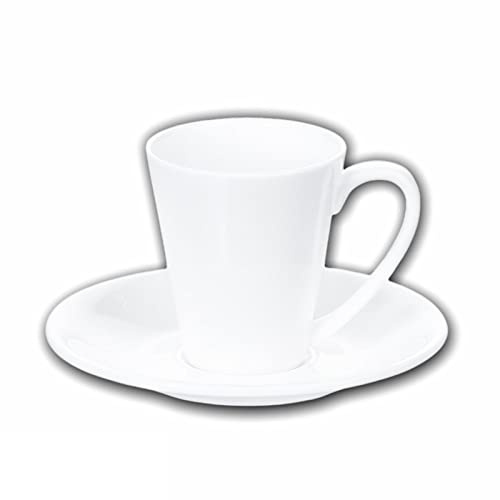 Wilmax | OLIVIA Tassen mit Untertassen | 2er-Set | 110 ml | Kaffeetassen aus Porzellan | Weiß | Geschirrset für 2 Personen | Tassenset für Kaffee, Tee, Desserts | Kaffeeservice & Teeservice
