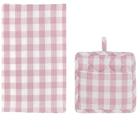 Blanc Mariclò Set presina e canovaccio rosa shabby 100% cotone BON BON 50x70 cm