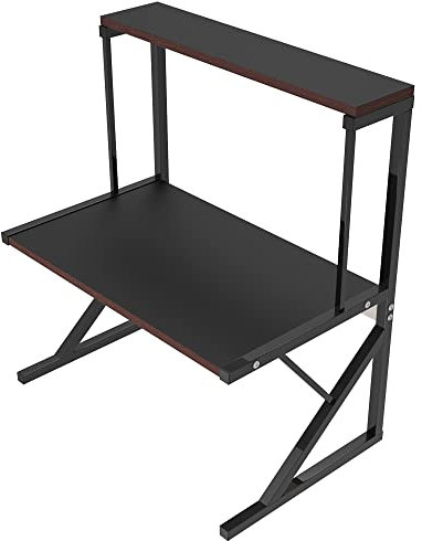 THINFAR Ausziehbare Halterung für Mikrowelle mit schwerer Belastung, Halterung für Mikrowelle mit 2 Ebenen, Küchenregalhalterung mit 3 Haken, ausziehbare Länge: 40 – 65 cm (65 x 54 x 30 cm, schwarz)