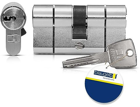 blaugelb® Profilzylinder 2GF - inkl. 5 Wendeschlüssel - 6 Stiftig - Türzylinder - Schließzylinder - Anbohrschutz - Schutz gegen Picking - Not- und Gefahrenfunktion (30/30 mm)