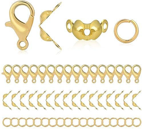 500Pcs Lobster Clasps for Jewelry Making, Gold Bead Caps Jewelry Making Clasps, DIY Jewelry Supplies, 200Pcs Open Rings, 200 Pcs Bead Tip Knot Caps, 100Pcs Lobster Claw Clasps