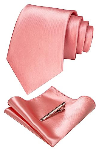 JEMYGINS Klassisch Formal Elegant Herren Seidenkrawatte Set-Krawatte & Einstecktuch Sets Blütenpuder, leichtes Puder