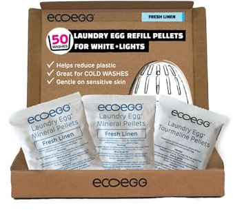 Ecoegg Laundry Egg Refills for Whites + Lights | 4in1 Replacement for detergent, softener, oxi power + stain remover | Non bio | Sensitive Skin | 50 Washes | Fresh Linen
