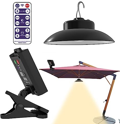 PW TOOLS Solar Parasol Lights Outdoor Waterproof, Solar Parasol Lights with Remote, Solar Powered Clip- LED Umbrella Light, Umbrella Light for Beach Tent Camping Garden