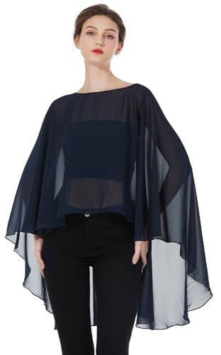 BEAUTELICATE Damen Stola Schal Chiffon Umhang Cape Elegant Für Hochzeit Brautkleid Abendkleid Festlich Ballkleid Strandkleid (Kurzer Stil - Midnight Blue, Einheitsgröße)