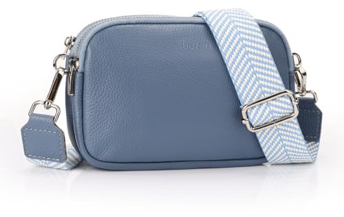 befen Umhängetasche aus echtem Leder, kleine Handtaschen für Damen, Umhängetasche, Blau - Air Force Blue, Westlich